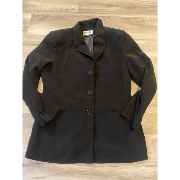 Kasper, women's black vintage button down collared blazer w shoulder pads sz 10P - Picture 1 of 6